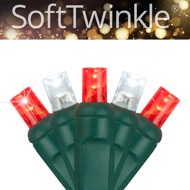5Mm Softtwinkle® Wide Angle Cool White, Red Led Christmas Lights On Green Wire