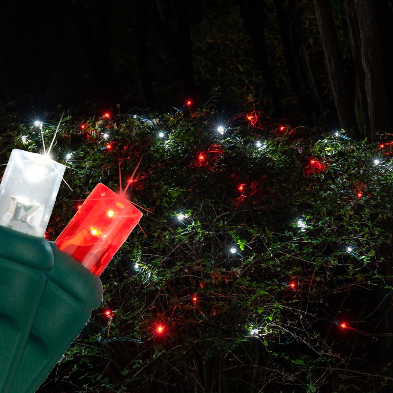 Red, Cool White Twinkle 5Mm Led Christmas Net Lights On Green Wire