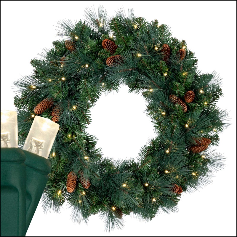 Mixed Noble Prelit Commercial Led Holiday Wreath, Warm White Lights