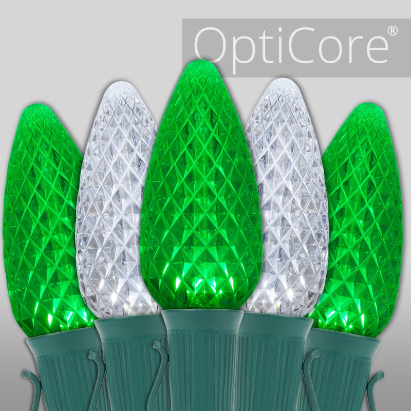 C9 Cool White / Green OptiCore Commercial LED Christmas Lights