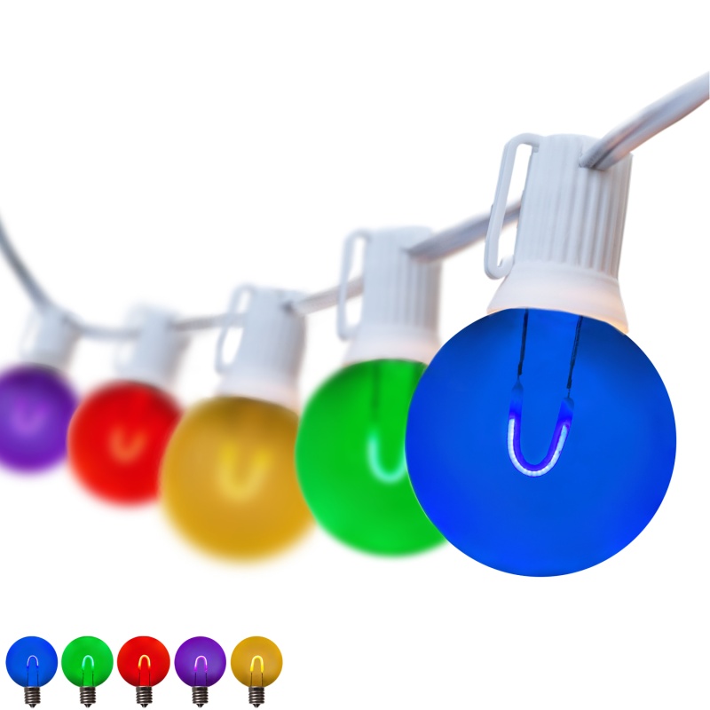 Multicolor Flexfilament® Shatterproof Led Patio String Light Set With G50 E17 Bulbs On White Wire