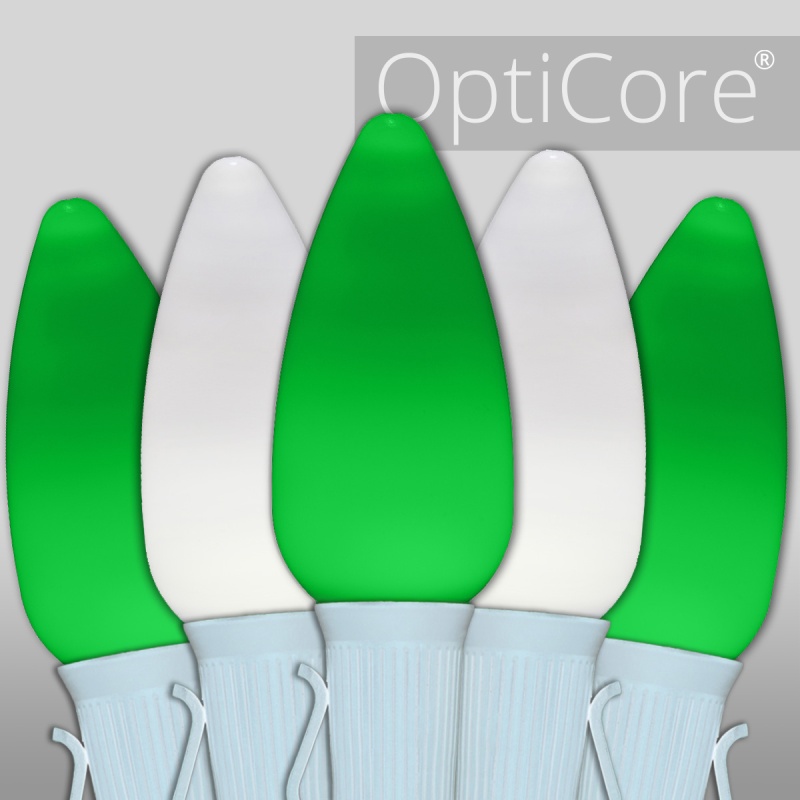 C9 Cool White / Green Smooth Opticore® Commercial Led Christmas Lights