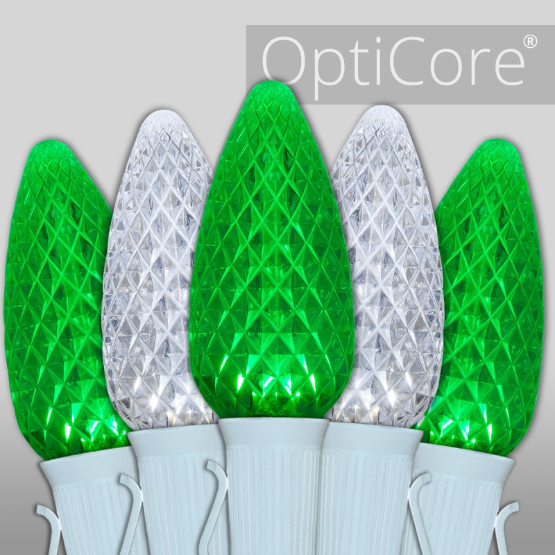C9 Cool White / Green Opticore® Commercial Led Christmas Lights