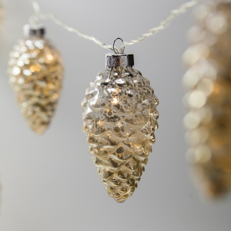 Battery Operated Led Iridescent Pinecone String Lights, 10 Warm White Lights