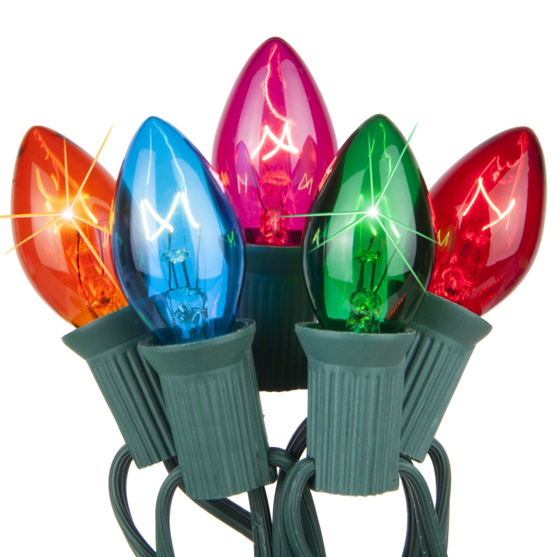 Multicolor C7 Twinkle Lights On Green Wire