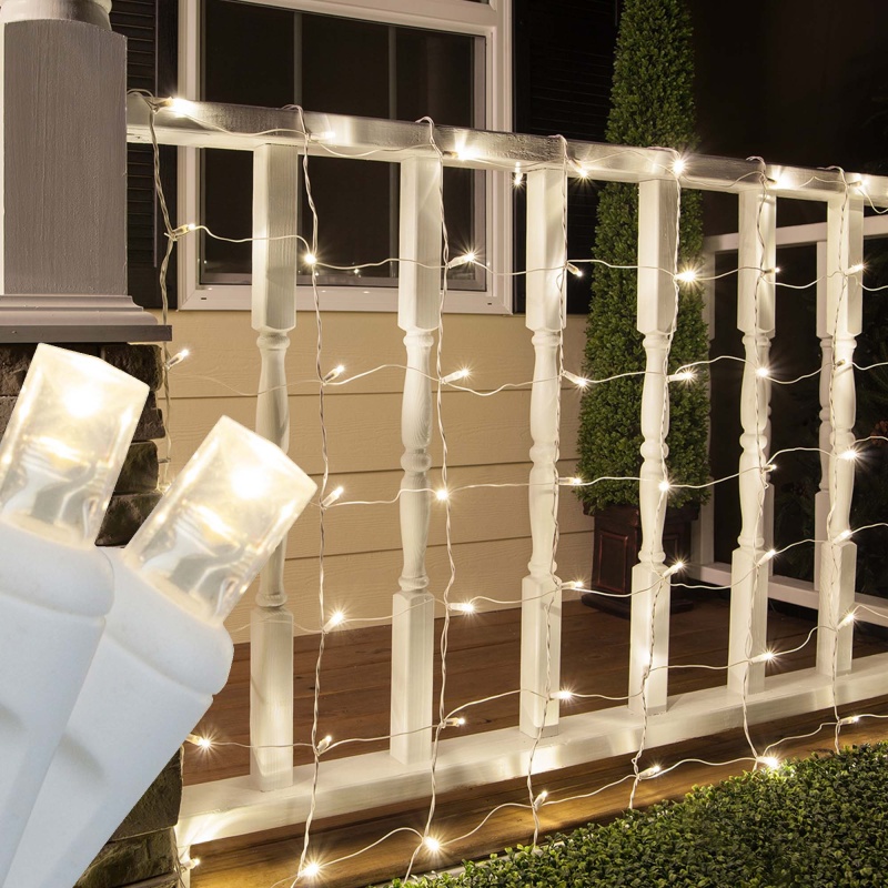 Warm White 5Mm Led Christmas Net Lights On White Wire