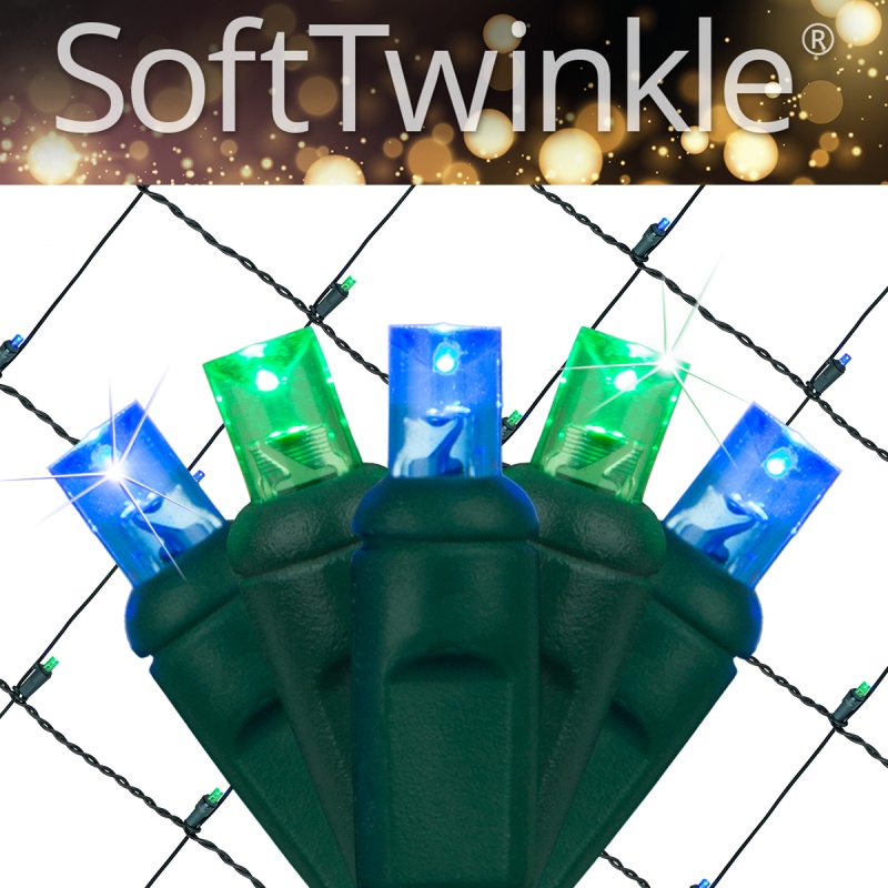Blue, Green SoftTwinkle 5mm LED Christmas Net Lights