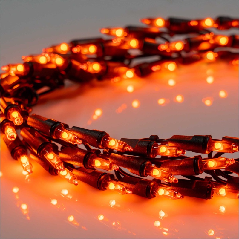 9' Garland Lights, 300 Orange Led Lights, Black Wire