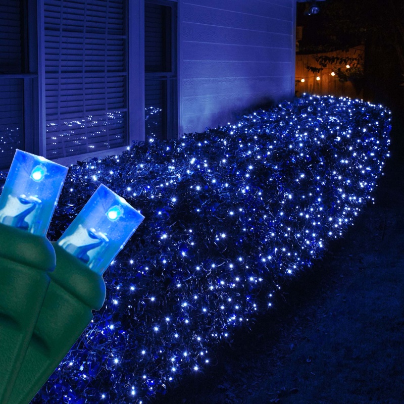 Blue 5mm LED Christmas Net Lights on Green Wire