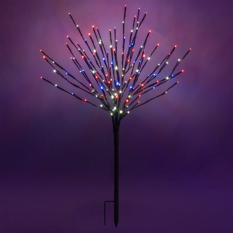 Brown Lighted Glimmer Spray Branches, Red / White / Blue LED, 6 Pc