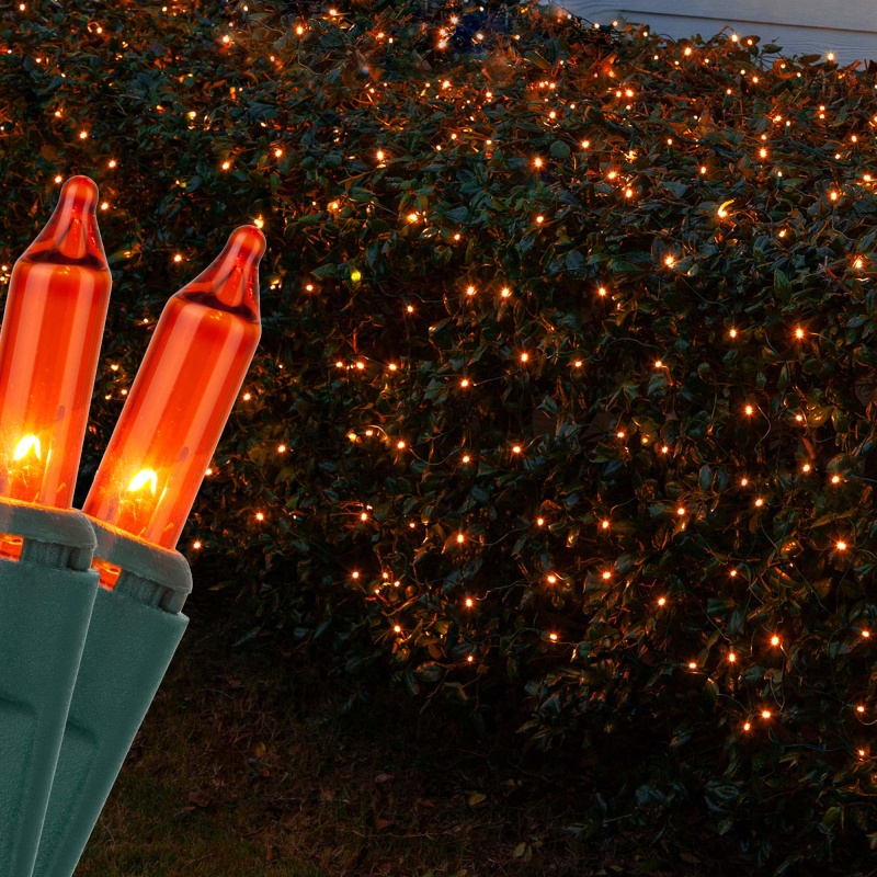 Orange Mini Christmas Net Lights On Green Wire