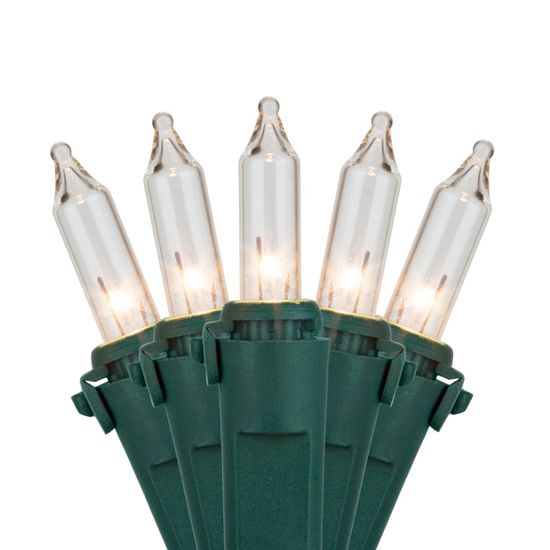 Commercial 150 Clear Mini Lights, Green Wire