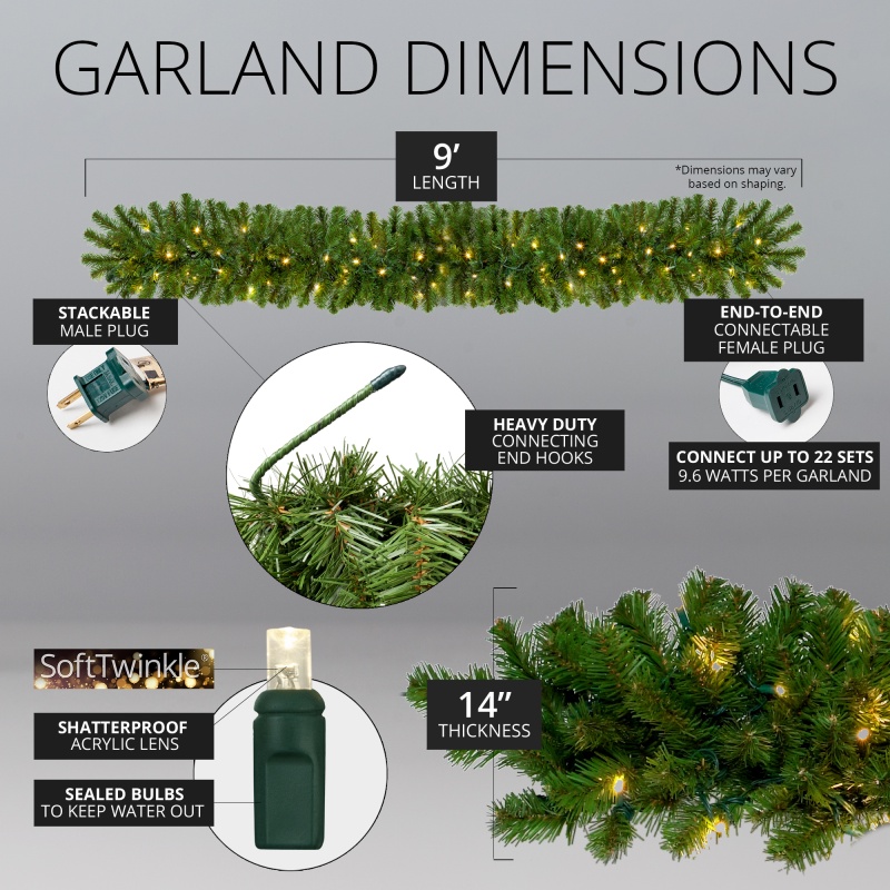 Sequoia Fir Prelit Commercial Led Holiday Garland, Warm White Softtwinkle® Lights
