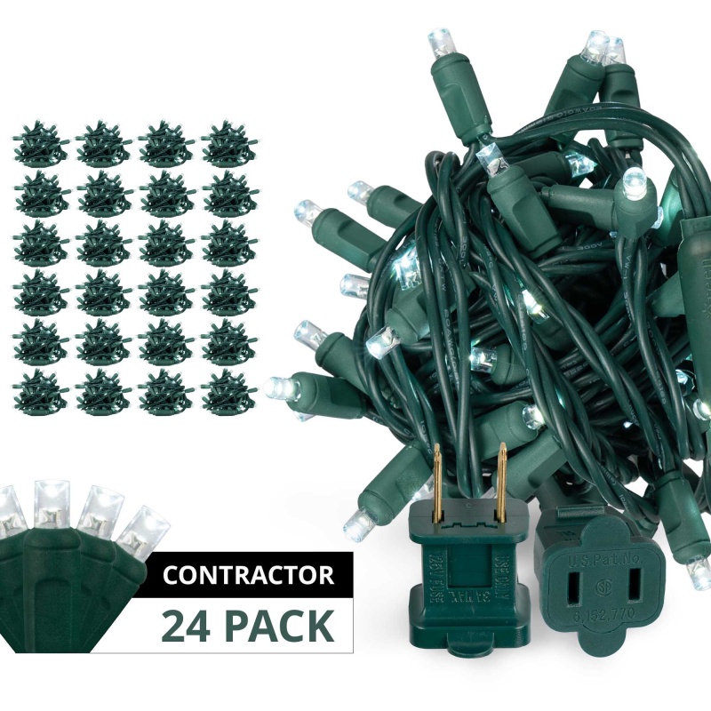 Contractor Pack, 5Mm Wide Angle Cool White Led Christmas Lights On Green Wire