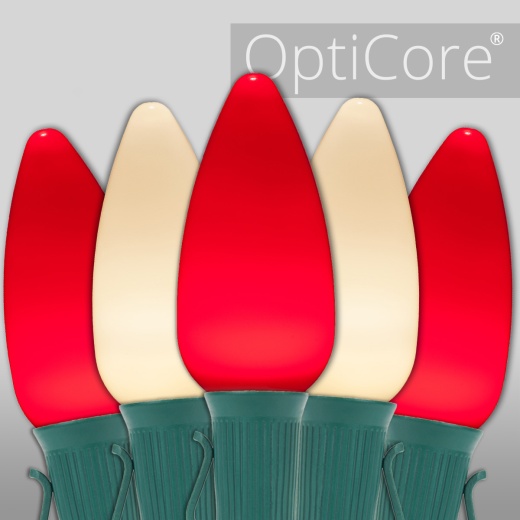 C9 Red / Warm White Smooth Opticore Commercial Led Christmas Lights - 50 Lights, 50 Feet