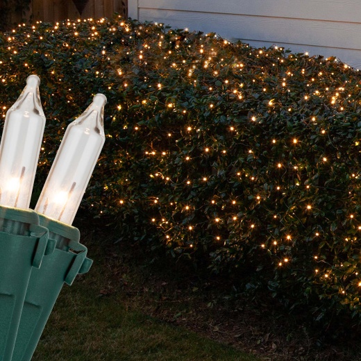 Commercial 4' X 6' Clear Mini Christmas Net Lights, 150 Lights On Green Wire / Case (12 Each)