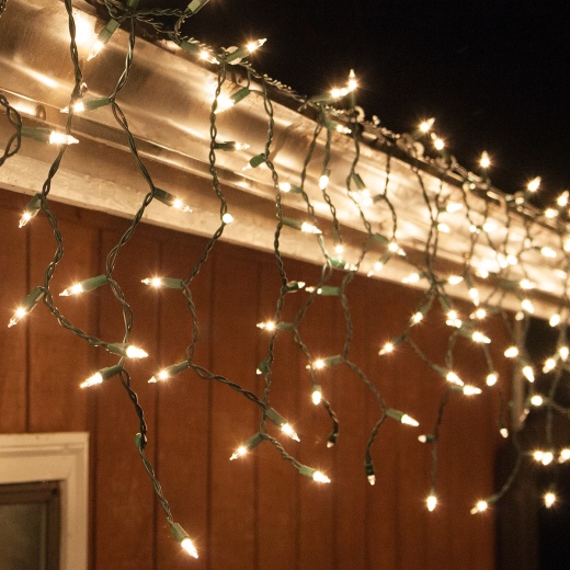 Clear Mini Icicle Lights On Green Wire