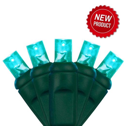 5Mm Wide Angle Teal Led Christmas Lights On Green Wire