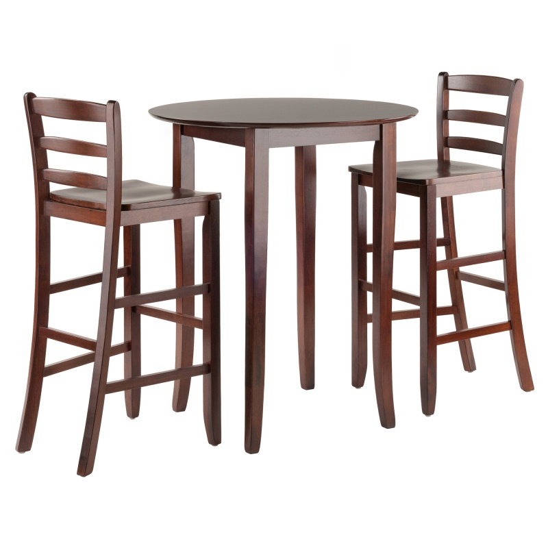 Fiona 3-Pc High Table with Ladder-Back Bar Stools, Walnut