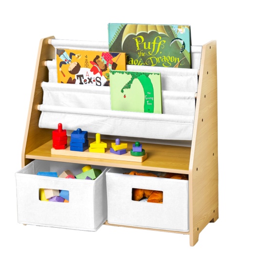 Wildkin Sling Bookshelf W/ Storage - Natural W/ White Canvas