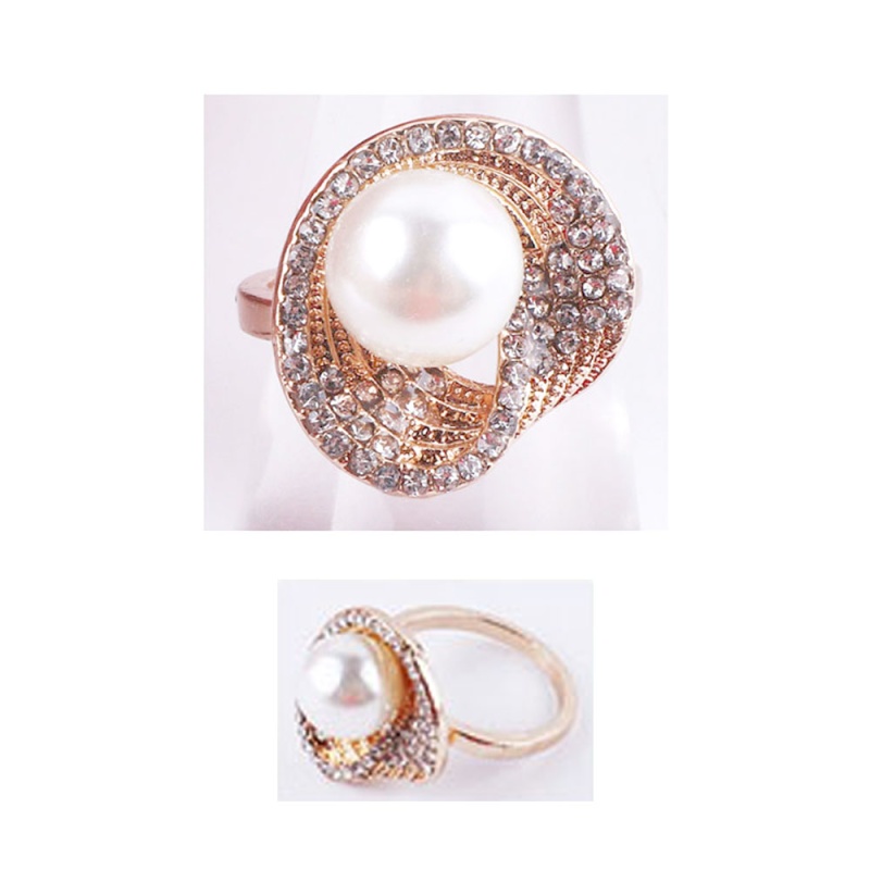12Pcs - Pearl Accented Rhinestone Embellished Flower Rings