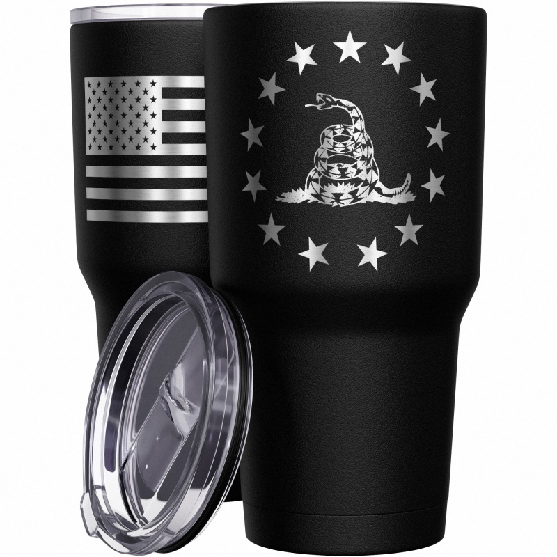 Betsy Ross Gadsden Flag + American Flag Stainless Steel Tumbler