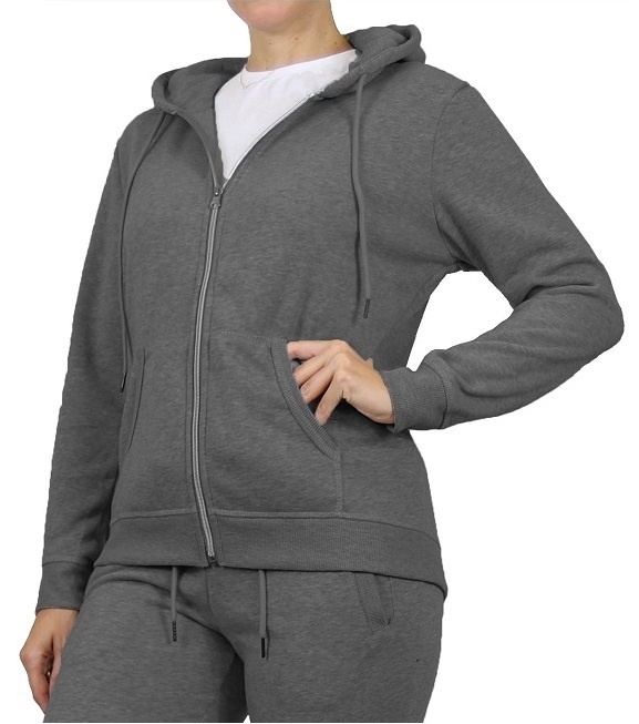 Wholesale Women's Full Zip Fleece-Lined Hoodie - Charcoal, Case Of 24