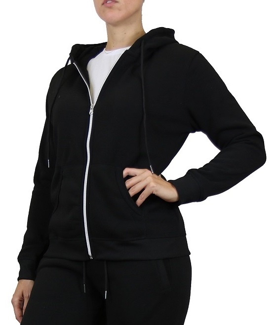 Wholesale Women's Full Zip Fleece-Lined Hoodie - Black, Case Of 24