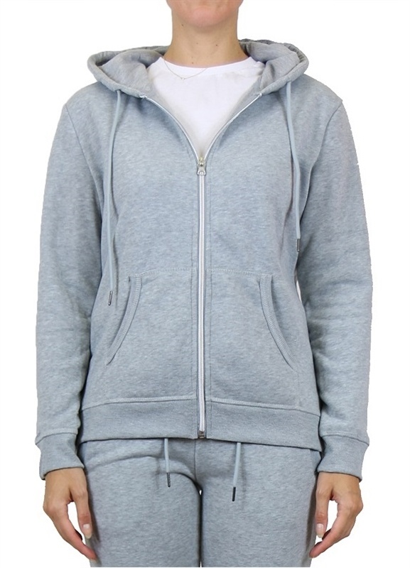 Wholesale Women's Full Zip Fleece-Lined Hoodie - Heather Grey, Case Of 24