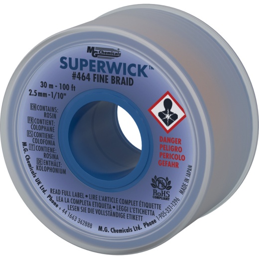 Mg Chemicals 464 Solder Wick, Fine Braid, 0.100"X100 Ft, Size #4, Blue Label