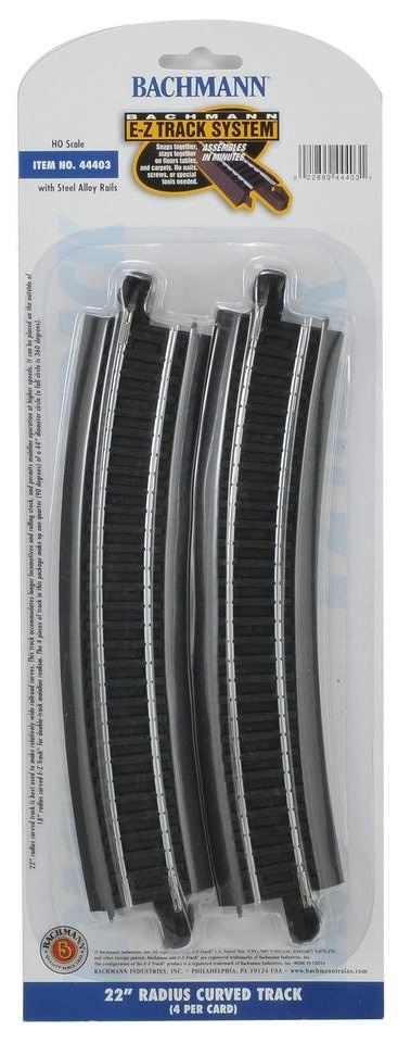 Bachmann® E-Z Track® 22" Radius Curved (4Pk) Steel Alloy Rail W/Black Roadbed, Ho Scale