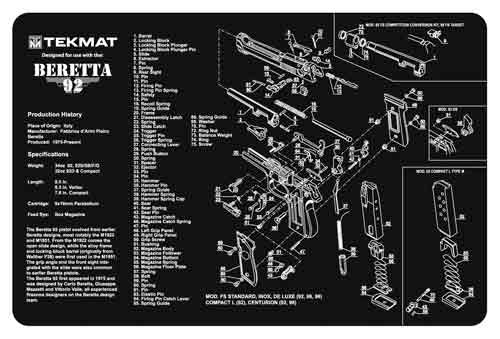 Tekmat Armorers Bench Mat 11"X17" Beretta 92 Pistol