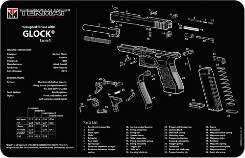 Tekmat Armorers Bench Mat 11"X17" For Glock G4 Black