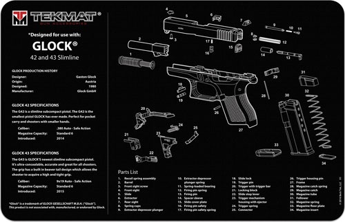 Tekmat Armorers Bench Mat 11\"X17\" For Glock 42\/43