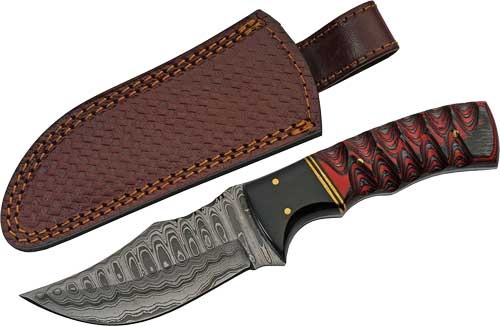 Szco Rite Edge 4\" Buffalo Horn \/Twisted Wood Damascus W\/Shth