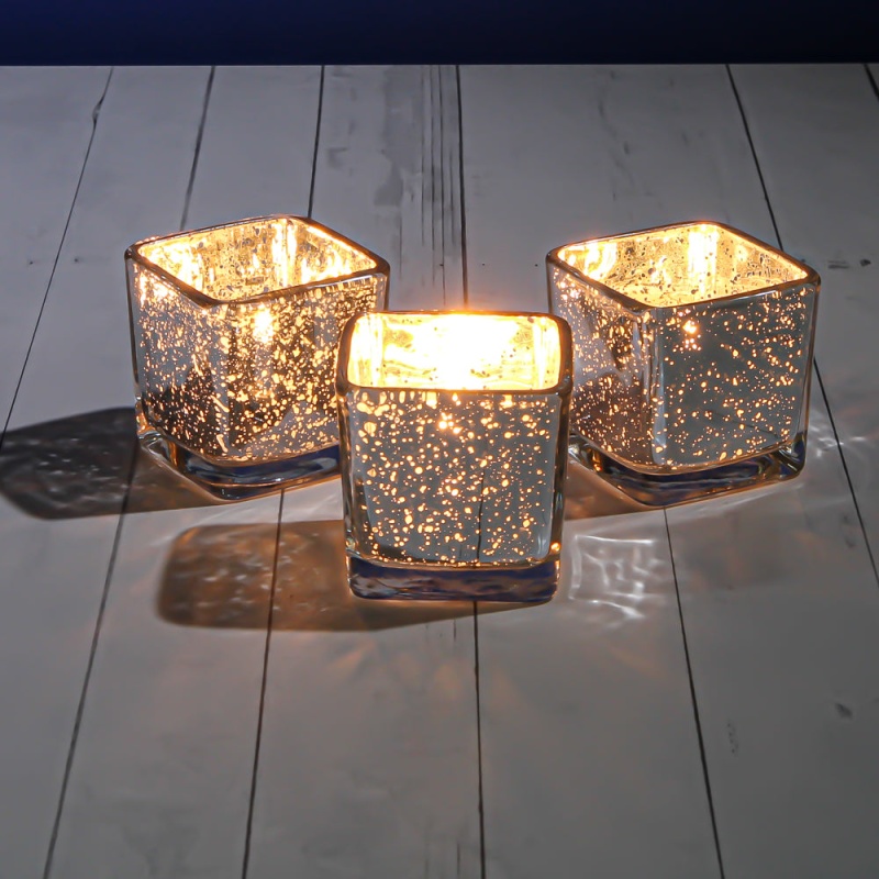 Richland Silver Mercury Square Votive Holder Set of 12